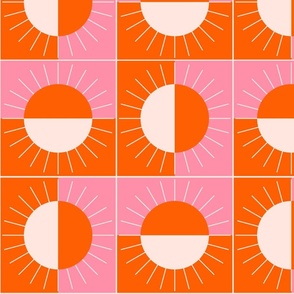 Simple geometric sunset sunrise - pastel pink, off white and terracotta orange //  Big scale