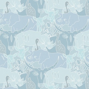 Abstract African Animals - Blue, Baby Blue, Medium Scale