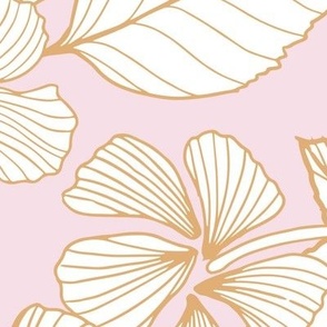 Gilded Hibiscus - Pastel Cotton Candy Pink and Gold - Large