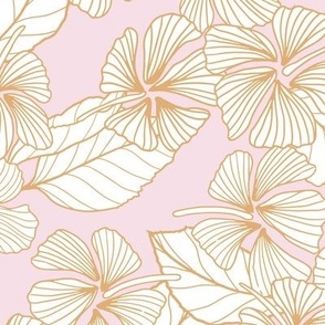 Gilded Hibiscus - Pastel Cotton Candy Pink and Gold - Medium