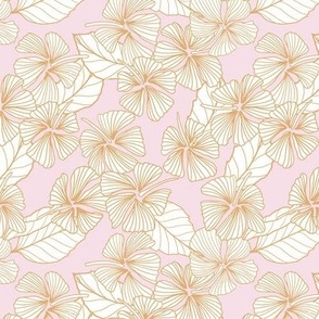 Gilded Hibiscus - Pastel Cotton Candy Pink and Gold - Small