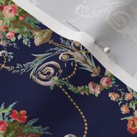 Victorian Pink Floral Roses Navy wallpaper Sconce Scroll