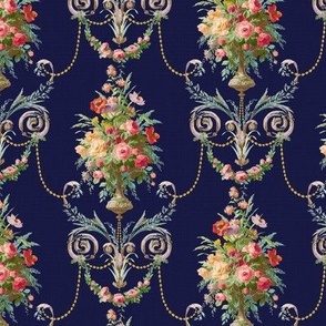 Victorian Pink Floral Roses Navy wallpaper Sconce Scroll