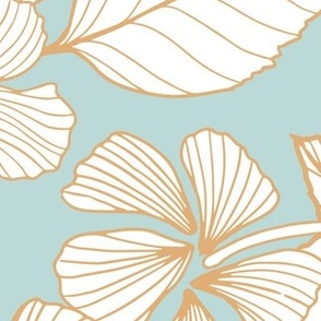 Gilded Hibiscus - Pastel Aqua Mint Blue and Gold - large