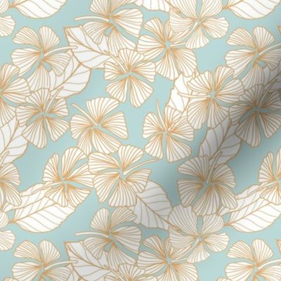 Gilded Hibiscus - Pastel Aqua Mint Blue and Gold - small