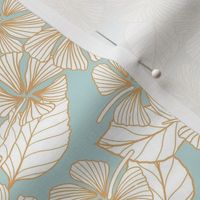 Gilded Hibiscus - Pastel Aqua Mint Blue and Gold - small