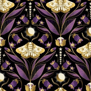 Whimsigothic Garden- Celestial Moth Belladonna Moody Floral- Amethyst Purple Black Gold- Regular Scale