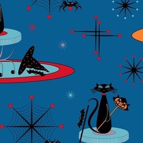 Halloween Party Black Cat Pattern, Mid Century Modern Cats, Atomic Pumpkin, Spider, Bats, Witches Hat (Medium Scale)