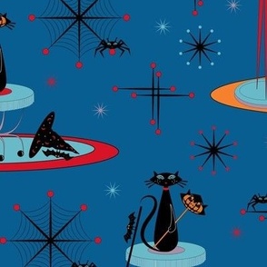 Cartoon Black Cat Halloween Mid Century Modern Cats, Atomic Pumpkin, Spider, Bats, Witches Hat (Small Scale)