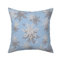 Celestial Christmas with grey and silver stars on  sky blue