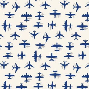 Airplane Silhouettes and Shadows - Navy, Cream - Small Scale 