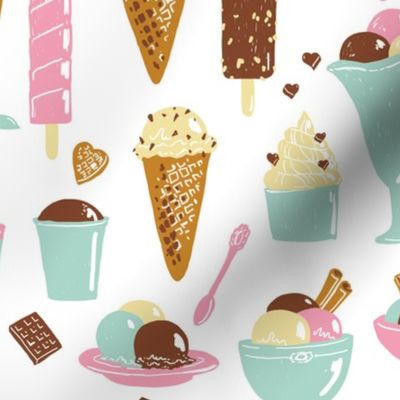 different types of ice cream, sketch illustration.