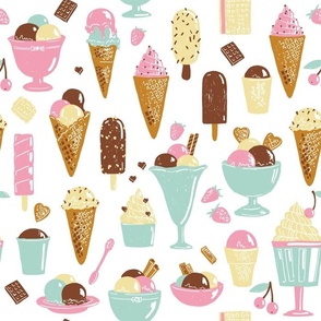 different types of ice cream, sketch illustration.