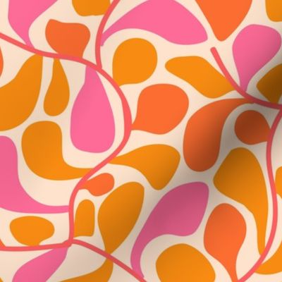 Flowing Modern Leaves in very warm sunny color palette, in yellow, pink, orange and cream