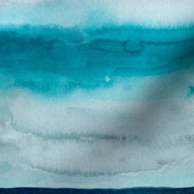 Blue dreamy hand painted watercolor abstract landscape seascape in grey aqua blue and navy 