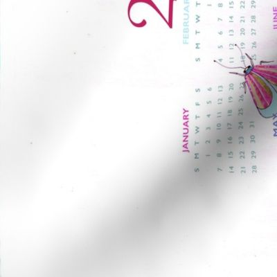 Hand -painted Pink Ink Owl 2024 Calendar Tea Towel Wall Hanging