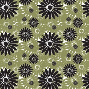 Olive green and black daisies
