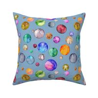 moons and planets,  multicolored abstract marbled watercolor baubles circles, playful round shapes repeat design