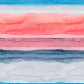 Sunset- hand painted watercolor abstract landscape in pink and blues