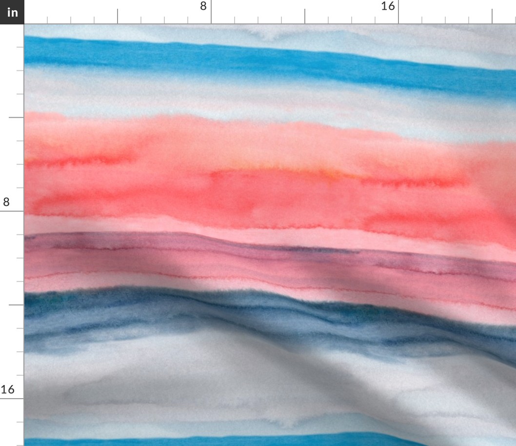 Sunset- hand painted watercolor abstract landscape in pink and blues