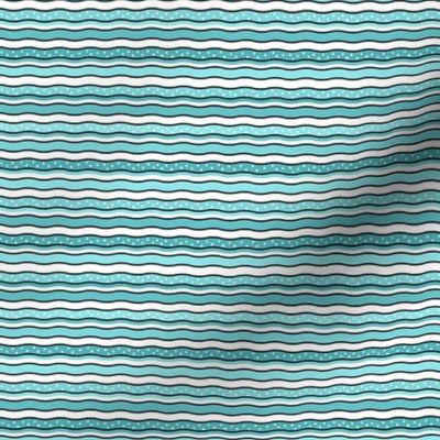 Small Scale Sweet Wavy Stripes Joyful Christmas Doodles in Blue