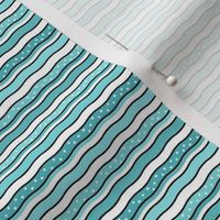 Small Scale Sweet Wavy Stripes Joyful Christmas Doodles in Blue