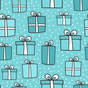 Medium Scale Gift Boxes Presents Joyful Christmas Doodles in Blue