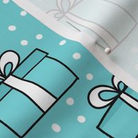 Large Scale Gift Boxes Presents Joyful Christmas Doodles in Blue