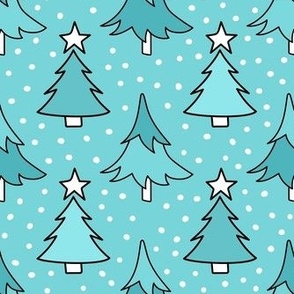Medium Scale Holiday Trees Joyful Christmas Doodles in Blue