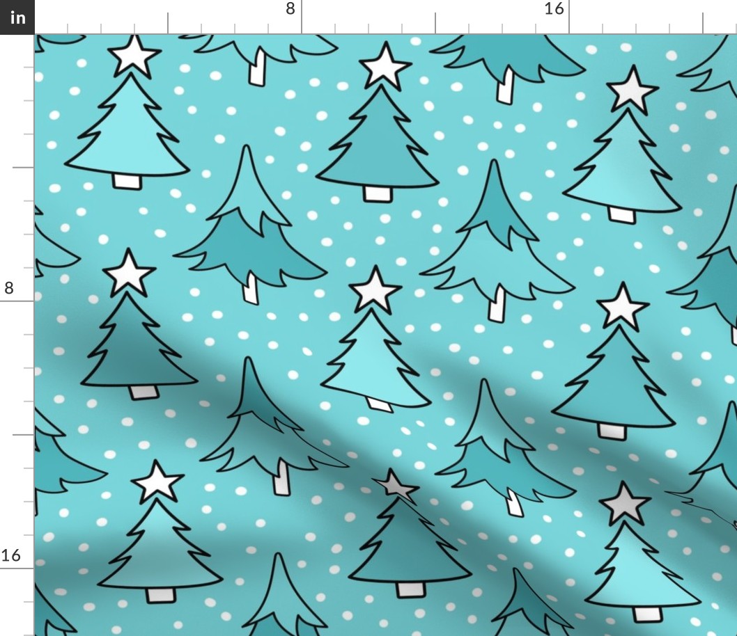 Large Scale Holiday Trees Joyful Christmas Doodles in Blue