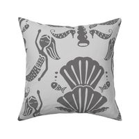damask mermaid (light gray) - ocean aesthetic jumbo kids design