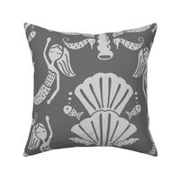 damask mermaid (whisper gray) - ocean aesthetic jumbo kids design