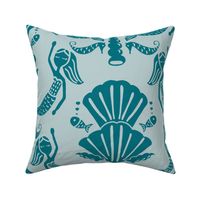 damask mermaid (light teal) - ocean aesthetic jumbo kids design