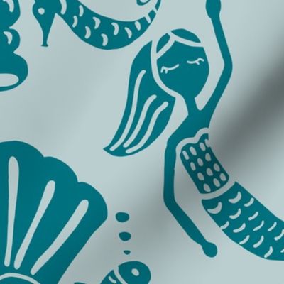 damask mermaid (light teal) - ocean aesthetic jumbo kids design