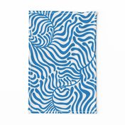 blue tropical modern curvy groovy leaves,  contemporary abstract jungle fern palm foliage 