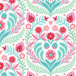 Folk Floral Bouquet jumbo 24 wallpaper red pink turquoise by Pippa Shaw