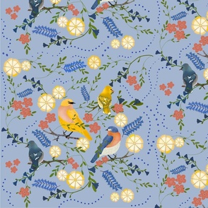 Birds on blue floral pattern quilt block crafts diy 