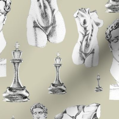 Beige classical greek sculptures