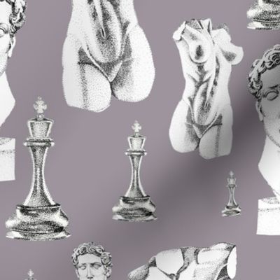Lilac classical greek statues