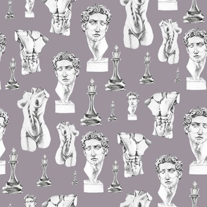 Lilac classical greek statues