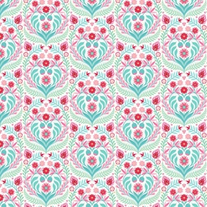 Folk Floral Bouquet medium red pink turquoise by Pippa Shaw