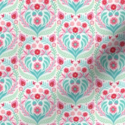 Folk Floral Bouquet small red pink turquoise by Pippa Shaw