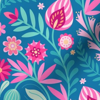 Folk Floral Bouquet jumbo 24 wallpaper scale blue pink turquoise by Pippa Shaw