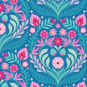 Folk Floral Bouquet jumbo 24 wallpaper scale blue pink turquoise by Pippa Shaw