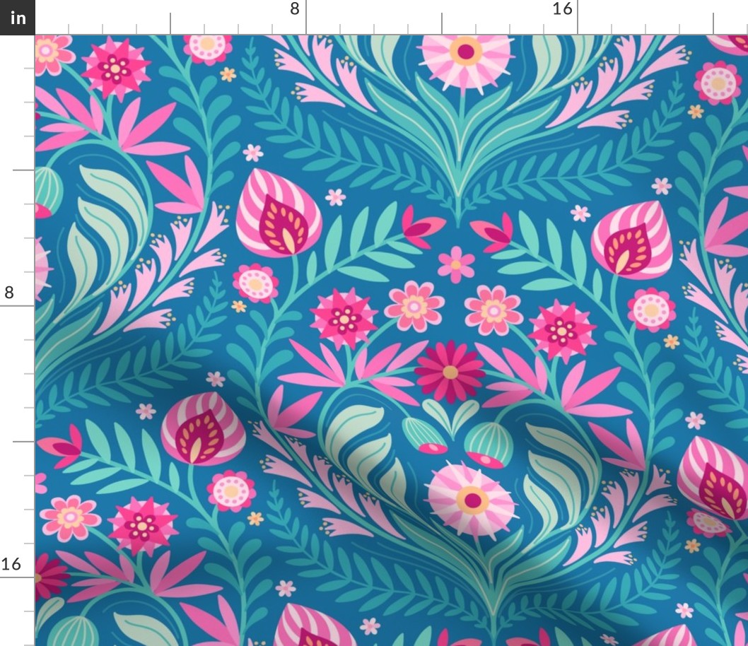 Folk Floral Bouquet jumbo 24 wallpaper scale blue pink turquoise by Pippa Shaw