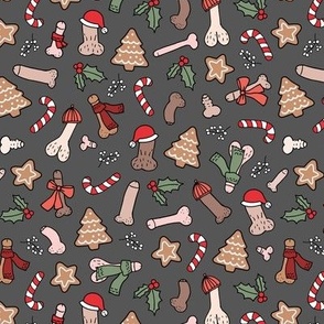 Christmas dick - seasonal candy canes cookies and holiday penis print red green on charcoal gray