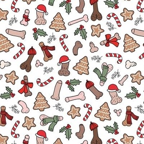 Christmas dick - seasonal candy canes cookies and holiday nude inclusive penis print red green on white