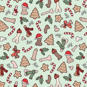 Christmas dick - seasonal candy canes cookies and holiday nude inclusive penis print red green on mint green
