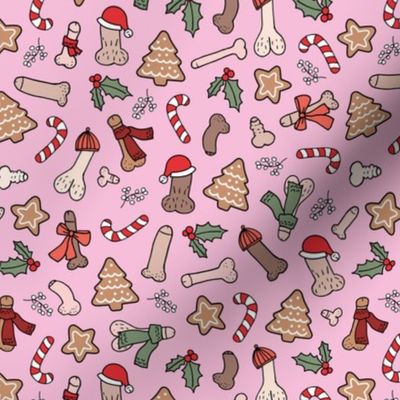 Christmas dick - seasonal candy canes cookies and holiday nude inclusive penis print red green on pink