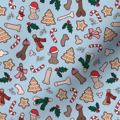 Christmas dick - seasonal candy canes cookies and holiday nude inclusive penis print red green on blue